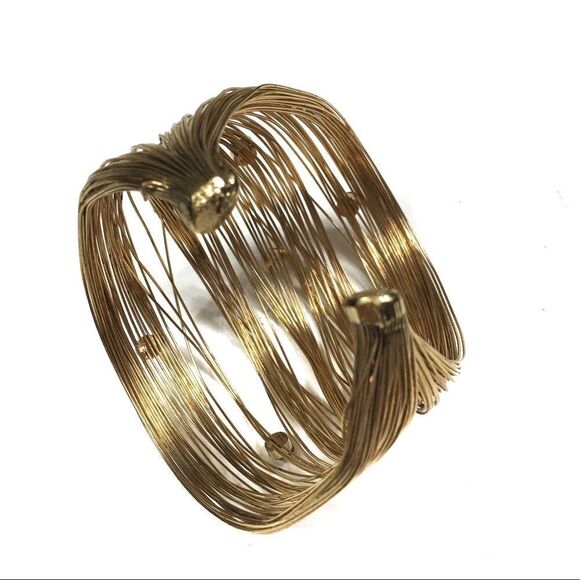 Gold Tone Wire Cuff Bracelet with Rhinestones - Picture 3 of 8